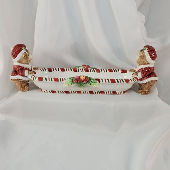 Fitz and Floyd Essentials Peppermint Teddy tidbit cracker dish 13.5 inches tall - Picture 2 of 10